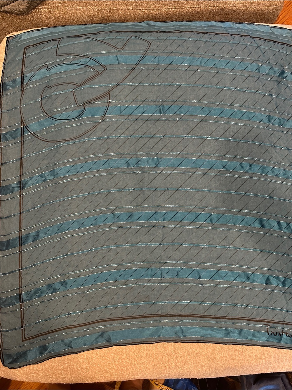 Silk-Blend Striped Scarf in Teal and Gray